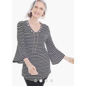 CHICO’S Women Top Size 3 Striped Black/White XL Stretch Hi/Low